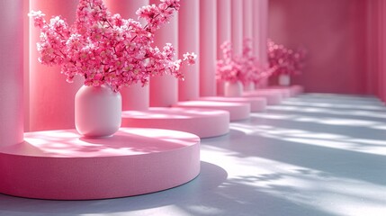 Simple backdrop with stand for showcasing products, geometric white design with subtle Valentine's Day touches, 3D rendering.