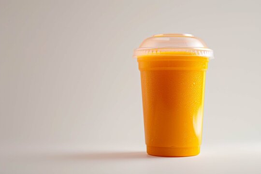 realistic image of A Takeaway Cup of apple carrot juice On a white background