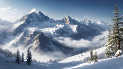 Fototapeta na wymiar Snow covered mountains in winter, Swiss mountains in winter, Snow mountain landscape wallpaper, snow mountain images, mountain wallpaper