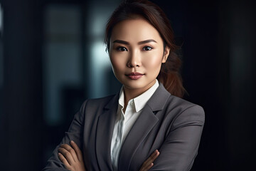 Empowered Elegance: Captivating Woman in a Sleek Suit, Striking a Pose