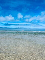 Transparent sea water, beautiful azure sea coast, sand beach, natural blue sea background