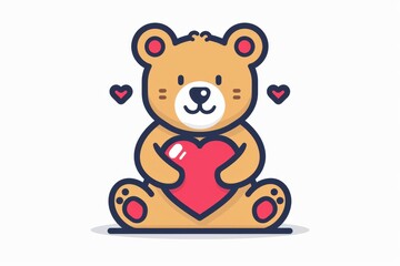 Fototapeta premium A heartwarming cartoon illustration of a lovable teddy bear holding a heart, evoking feelings of love and warmth through its cute and playful style