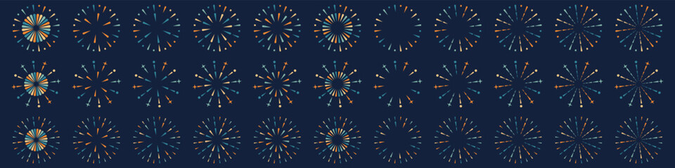 Set of creative fireworks explosion design vectors, ornament fireworks colorful design vector.