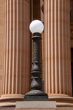Sydney Australia, old fashioned streetlight  classical  at entrance of the NSW State Library