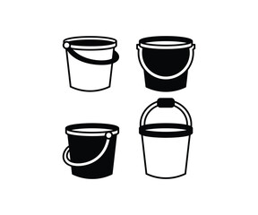 bucket bathroom empty icons vector design black white simple flat modern minimal style illustration collections sets