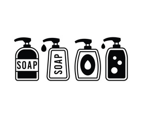 liquid soap bottle icons cleaner washing hand body vector design element object item illustration collections black white colors