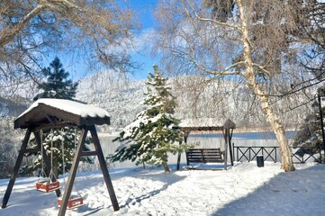 snow and lake