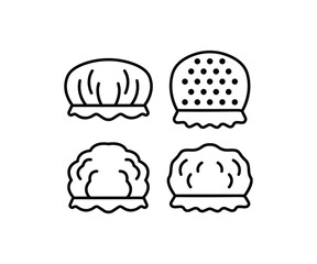 shower cap icons hair protection hat wig head shampoo vector design simple outline black white flat illustrations sets