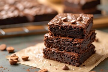 Fototapeta na wymiar Irresistible stack Fudgy brownies, moist and rich in chocolate