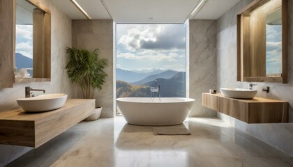 Fototapeta na wymiar Modern Minimalist Luxury Style Bathroom - Interior Design - Bathroom with Hotel or Luxurious Design