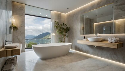 Fototapeta premium Modern Minimalist Luxury Style Bathroom - Interior Design - Bathroom with Hotel or Luxurious Design