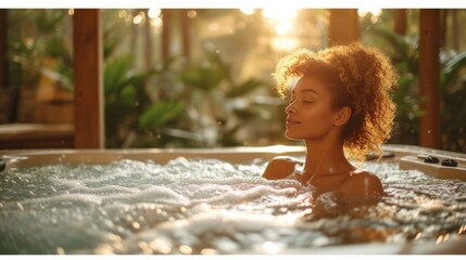 S&eacute;r&eacute;nit&eacute; au coucher du soleil : Moment paisible dans un bain &agrave; remous en pleine nature