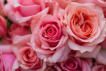 A bouquet of tender pink roses in full bloom, conveying love and romance with their lush petals and delicate fragrance.

