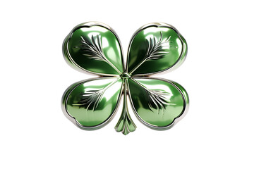 Saint Patrick's Day. CLOVER SHEET ON A WHITE BACKGROUND. JEWELRY DECORATION. Golden clover. Element isolated illustration. St. Patrick 's Day transparent background Generative Ai