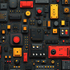 Microchips repeat pattern, technology motherboard silicon chip scheme repetitive design illustration background