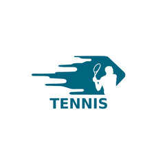 Tennis player action with a tennis racket, logo template. Active sport and tennis tournament, championship