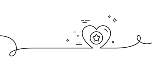 Heart and Star line icon. Continuous one line with curl. Favorite like sign. Positive feedback symbol. Heart single outline ribbon. Loop curve pattern. Vector
