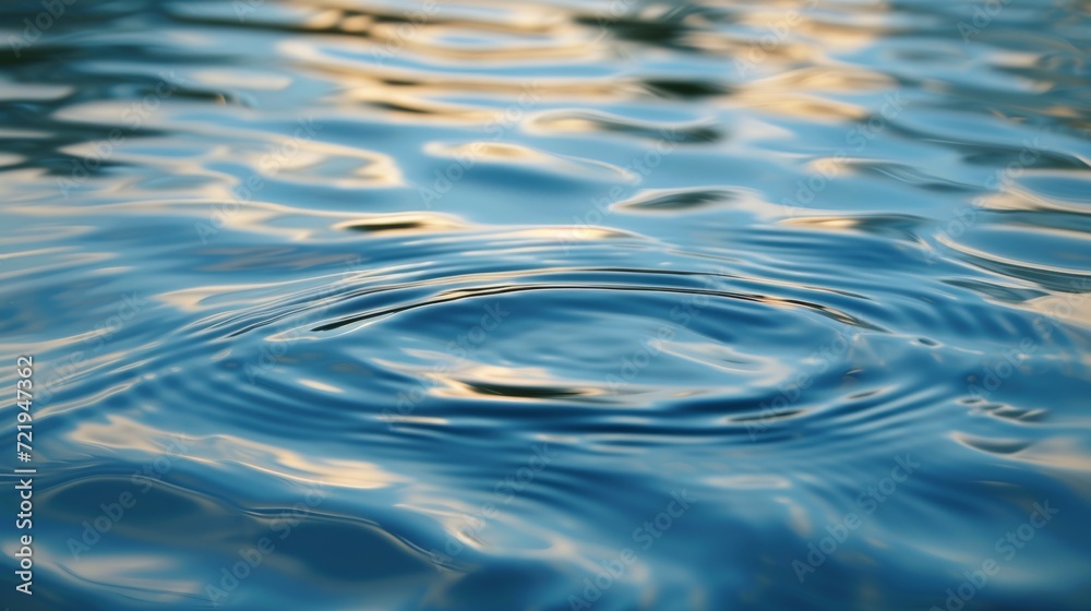 Poster the tranquil image captures the mesmerizing dance of liquid ripples on a serene blue surface, creati