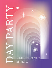 Futuristic colorful abstract club poster. Electronic music entertainment. Minimal postcard design. Gradient vector illustration.