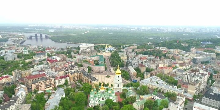 Kyiv city, capital of Ukrainian, view of above from drone. Kyiv Ukraine aerial, building europe landscape, urban landmark, tourism town, panorama architecture cityscape
