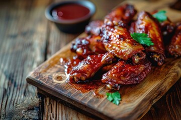 a plate of barbecued chicken wings