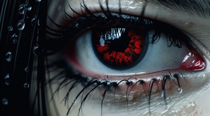 a close up of a red eye