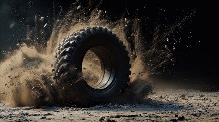 a tire in the sand - obrazy, fototapety, plakaty