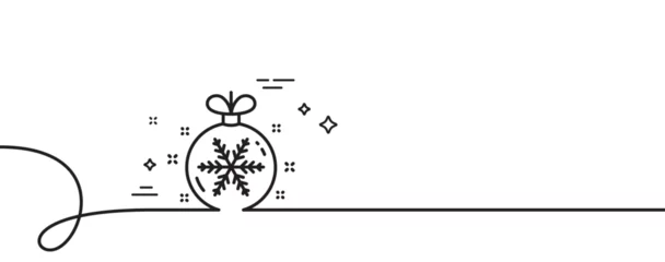 Fotobehang Christmas ball with snowflake line icon. Continuous one line with curl. New year tree decoration sign. Christmas ball single outline ribbon. Loop curve pattern. Vector © blankstock