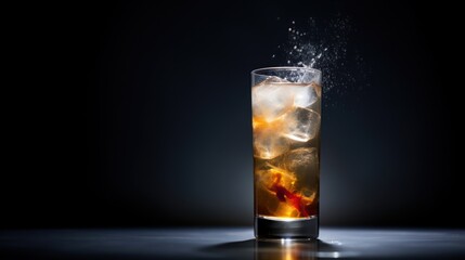 a glass of ice and liquid - obrazy, fototapety, plakaty
