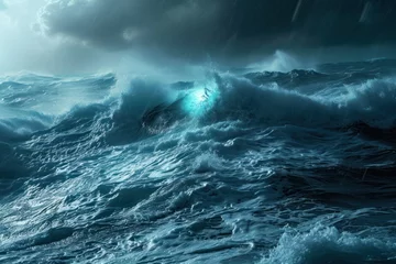 Muurstickers waves crashing waves in a storm © sam