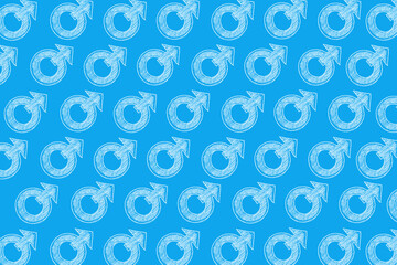 Background from hand drawing man gender icons on blue background.