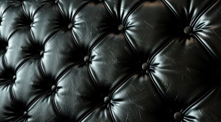 a close up of a black leather couch