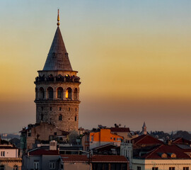 Fototapeta na wymiar Galata Tower in Istanbul at sunset.