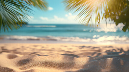 Fototapeta na wymiar a beautiful tropical beach with palm trees, beautiful warm light