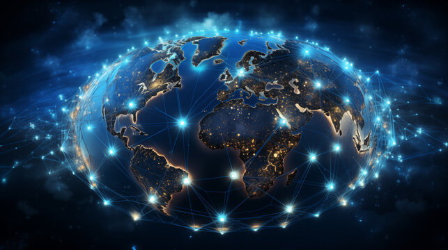 Abstract network vector concept with world globe. Internet and global connection background