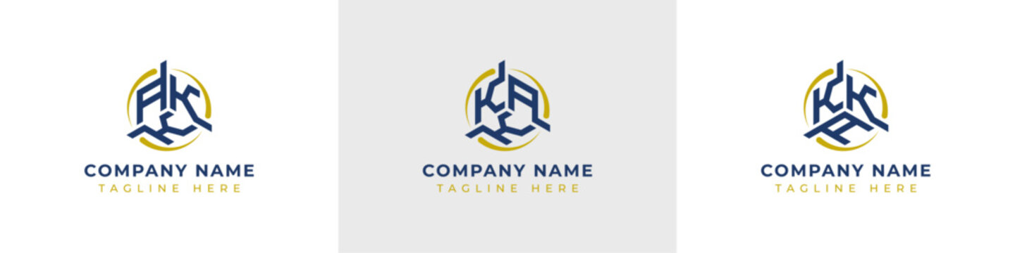 Letters AKK, KAK, KKA Monogram Logo Set, suitable for any business with AKK, KAK, KKA initials