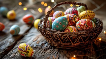 a basket full of colorful eggs - Powered by Adobe