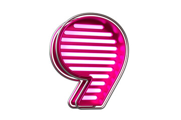 Chrome and metallic pink neon font digit 3D number 9. Beautiful typography for the creation of titles, ad headers and eye-catching texts. High quality 3D rendering.