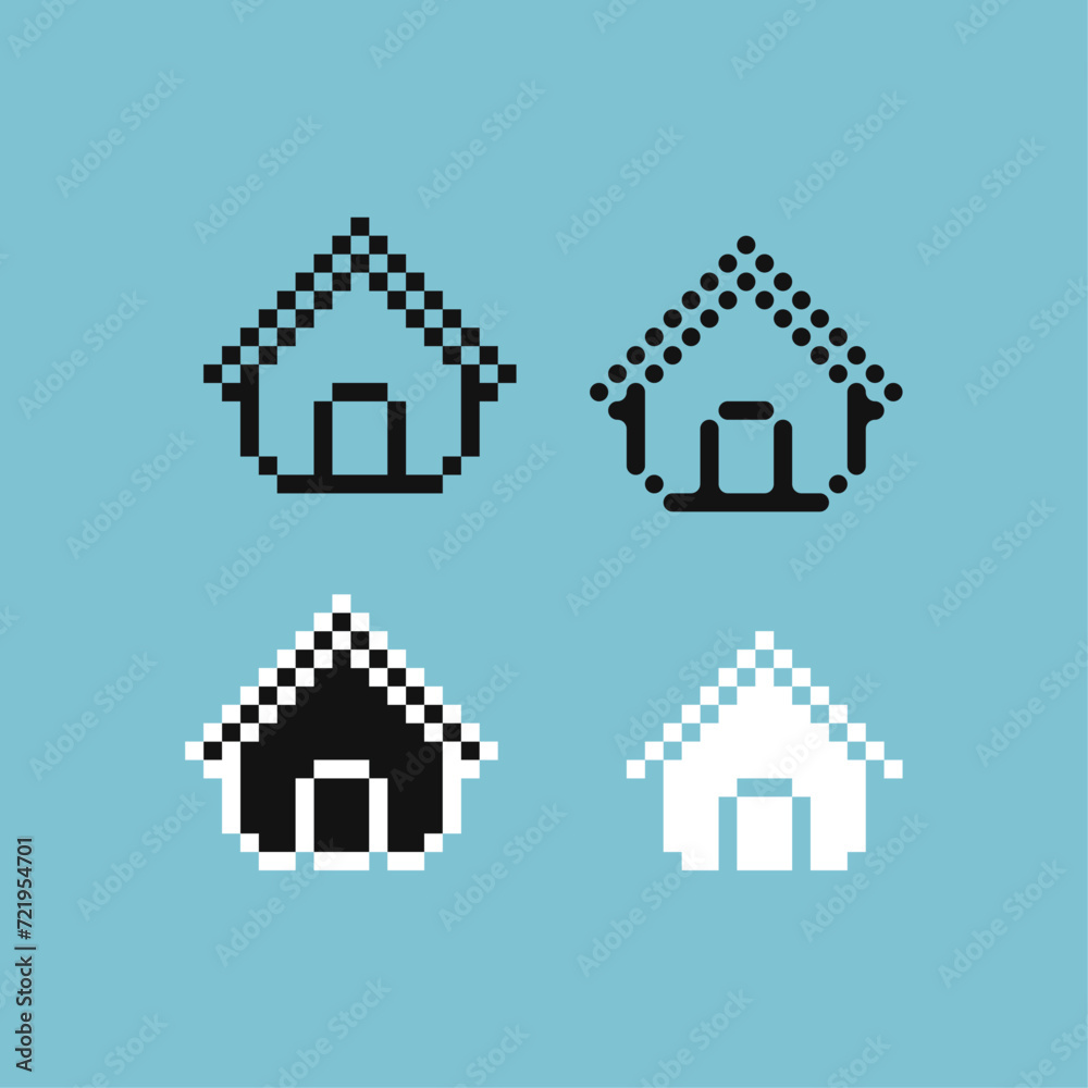 Poster pixel art outline sets icon of house icon variation color.house icon on pixelated style. 8bits perfe