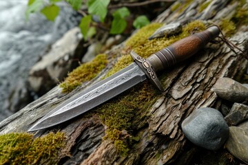 a knife on a log