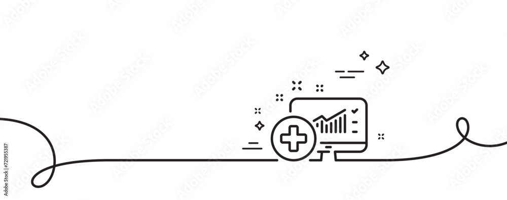 Poster medical analytics line icon. continuous one line with curl. hospital statistics sign. medical analyt