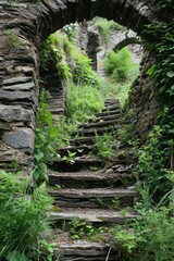 a stone stairs in a forest