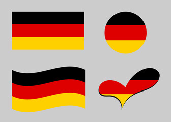 Flag of Germany. Germany flag in heart shape. Germany flag in circle shape. Country flag variations