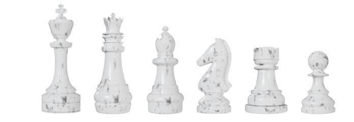 Realistic 3D Isolated Chess Pieces with White Marble Material