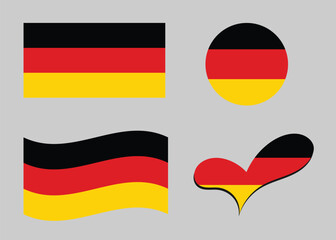 Flag of Germany. Germany flag in heart shape. Germany flag in circle shape. Country flag variations