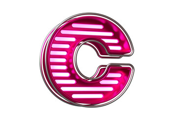 Chrome with pink neons font striped letter C. Beautiful typography for composing titles, ad headers and eye-catching texts. High quality 3D rendering.