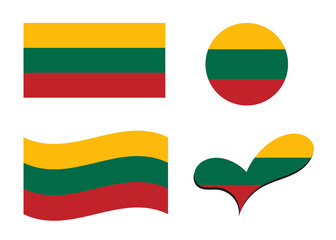 Flag of Lithuania. Lithuania flag in heart shape. Lithuania flag in circle shape. Country flag variations - obrazy, fototapety, plakaty