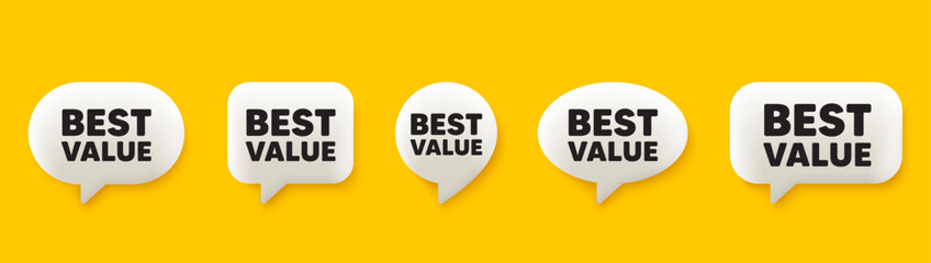 Best value tag. 3d chat speech bubbles set. Special offer Sale sign. Advertising Discounts symbol. Best value talk speech message. Talk box infographics. Vector - obrazy, fototapety, plakaty