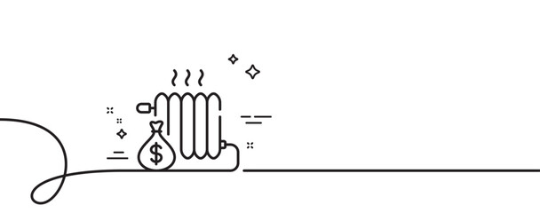 Radiator line icon. Continuous one line with curl. Heat convector sign. Temperature heater symbol. Radiator single outline ribbon. Loop curve pattern. Vector