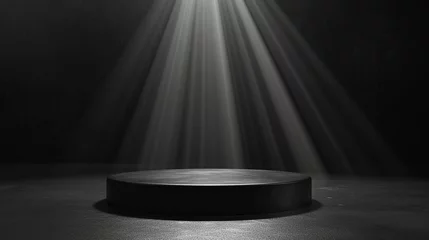 Schilderijen op glas Abstract black stage with one round podium in light beam with light spot mockup for presentation cosmetic products, goods, advertising, design in soft gradient. Made with generative ai © Farid